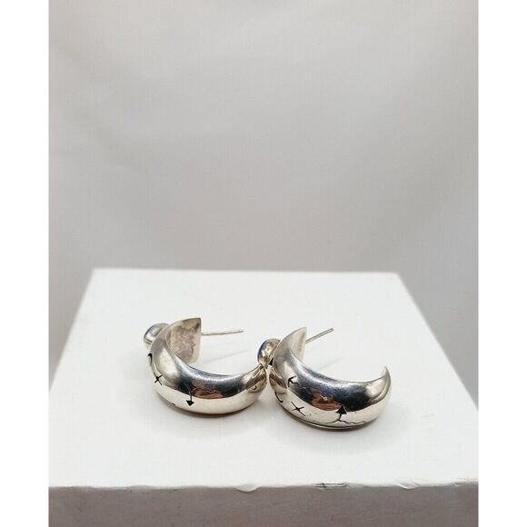 Vintage Sterling Silver Lapis Statement Earrings w Symbols Tribal Southwestern - Picture 6 of 13